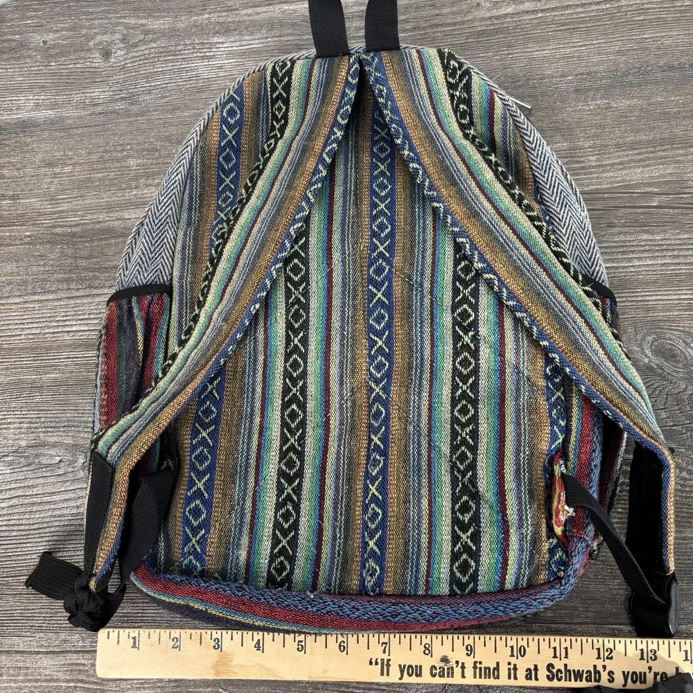 The Collection Royal Backpack Unisex Large Multicolor Hemp Striped Boho Nepal